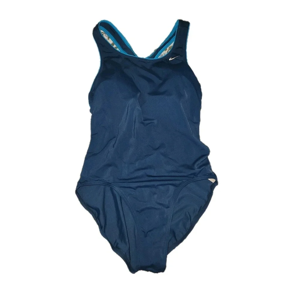 Womens Nike Bathing Suit 12 Teal Blue W Turqouise Trim Swimwear